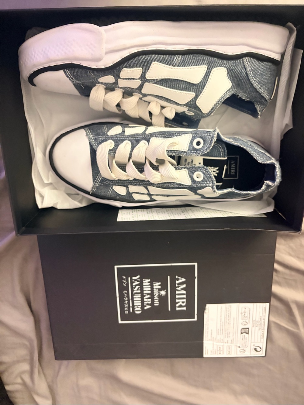 AMIRI men Blue & White Low-Top Skate Sneakers